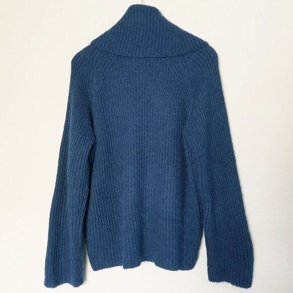 J. Crew Point Sur Ribbed Turtleneck Sweater M Chunky Teal Blue Mohair Wool  Knit - Picture 5 of 14